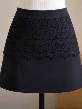 CAbi Lace Overlay Black Mini Skirt